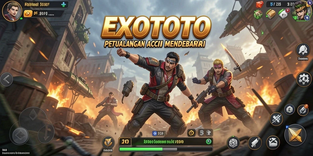 Tangkapan layar gameplay mendebarkan dari EXOTOTO menunjukkan aksi yang intens.