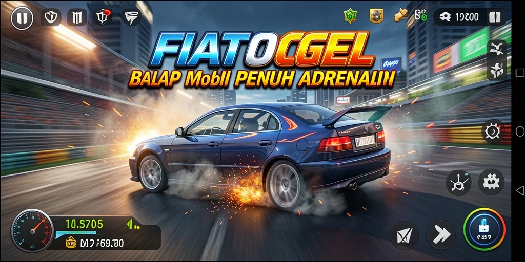 Screenshot gameplay FIATOGEL yang menunjukkan aksi balap mendebarkan.