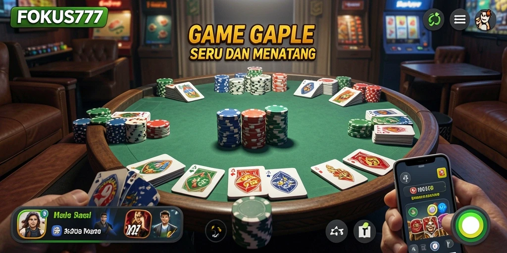 Tampilan gameplay FOKUS777 yang menampilkan keseruan permainan Gaple.