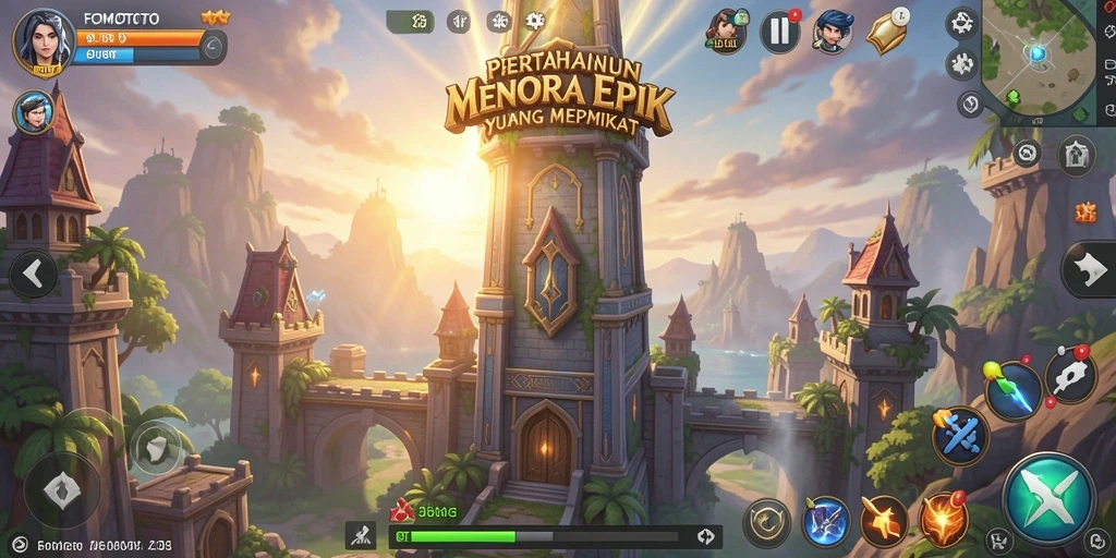 Screenshot FOMOTOTO menunjukkan serunya gameplay Tower Defense yang strategis.