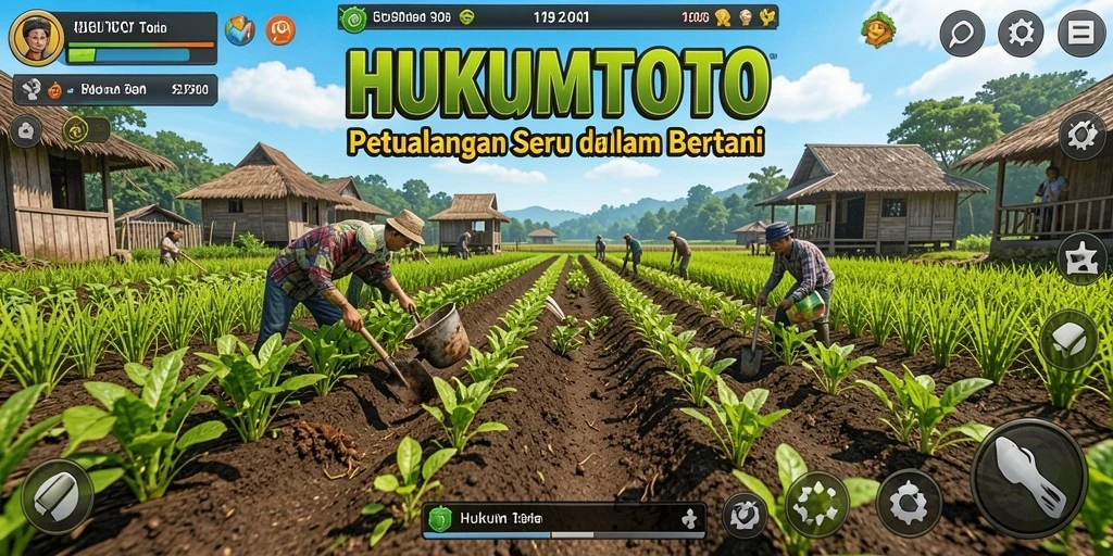 Screenshot HUKUMTOTO menampilkan suasana pertanian yang indah dengan tanaman hijau.