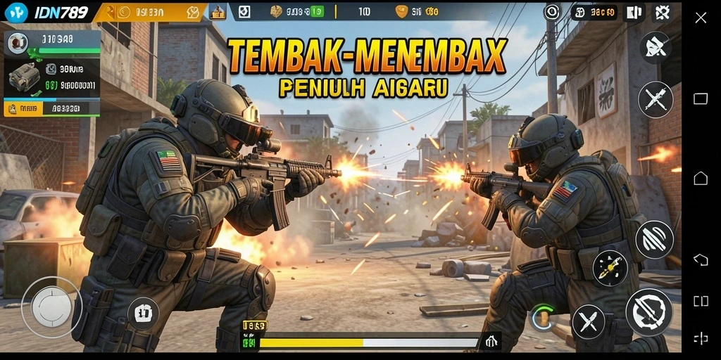 Tangkapan layar gameplay menampilkan aksi tembak-menembak di IDN789.
