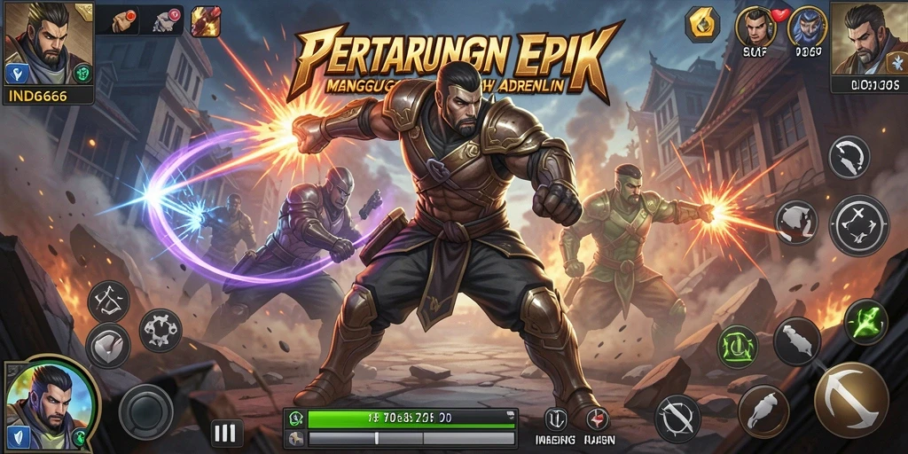 Tampilan tangkapan layar menunjukkan pertarungan sengit di arena IND666.