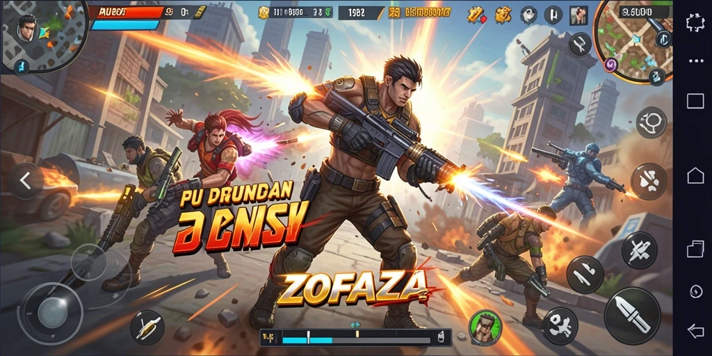 Gameplay seru dalam ZOFAZA saat pertarungan berlangsung.